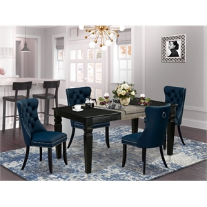 East West Furniture 5-Piece Dining Table Set in Black/Navy Blue
