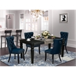 East West Furniture 5-Piece Dining Table Set in Black/Navy Blue