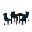 East West Furniture 5-Piece Dining Table Set in Black/Navy Blue