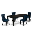 East West Furniture 5-Piece Dining Set in Black/Navy Blue