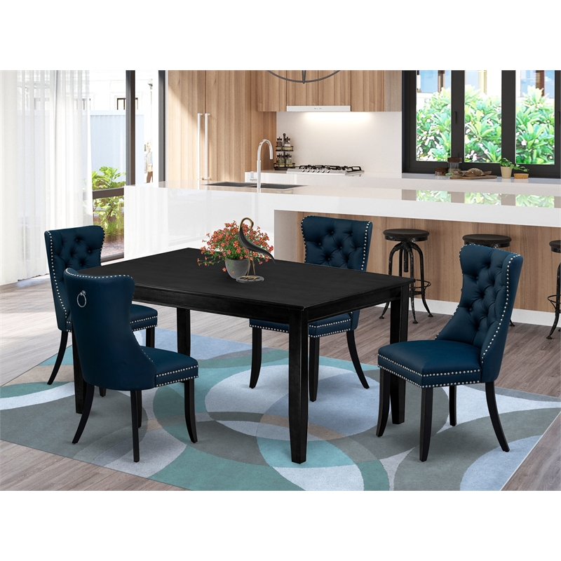 East West Furniture 5-Piece Kitchen Table Set in Black/Navy Blue