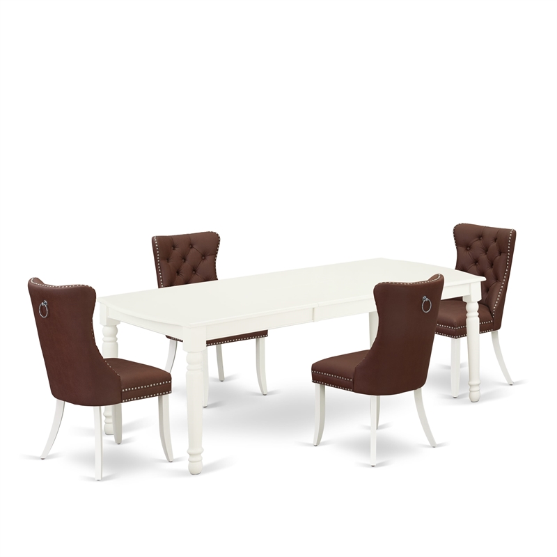 East West Furniture 5-Piece Dining Set in Linen White/Burgundy