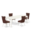 East West Furniture 5-Piece Dining Set in Linen White/Burgundy