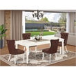 East West Furniture 5-Piece Dining Set in Linen White/Burgundy