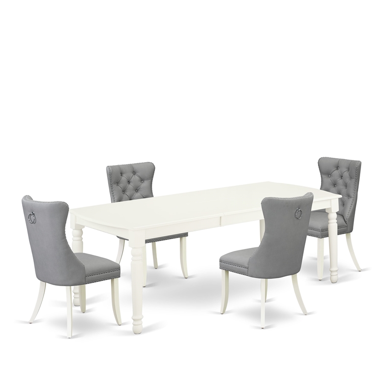 East West Furniture 5-Piece Dining Table Set  in Linen White/Light Gray