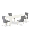 East West Furniture 5-Piece Dining Table Set  in Linen White/Light Gray