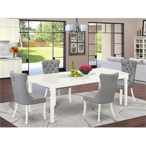 East West Furniture 5-Piece Dining Table Set  in Linen White/Light Gray