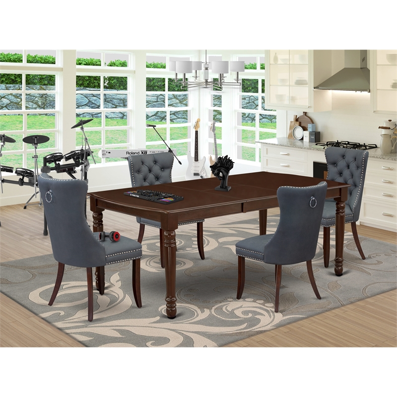 East West Furniture 5-Piece Dinette Set in Mahogany/Platinum Gray