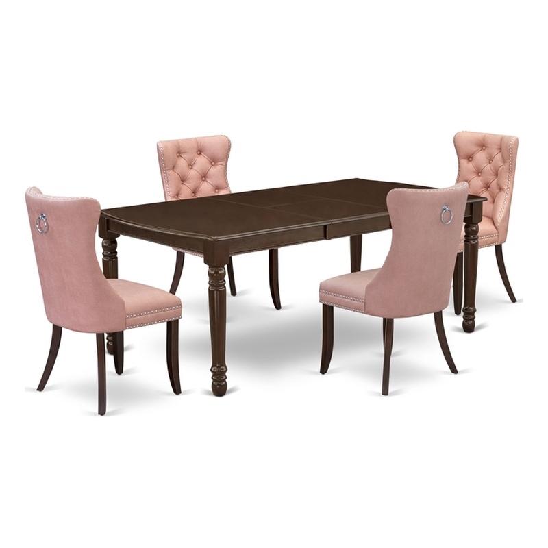 East West Furniture 5-Piece Dining Room Set in Mahogany/Beige Red