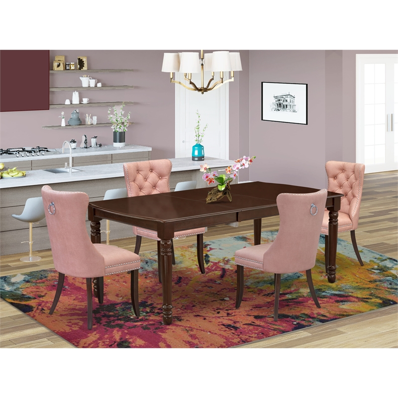 East West Furniture 5-Piece Dining Room Set in Mahogany/Beige Red