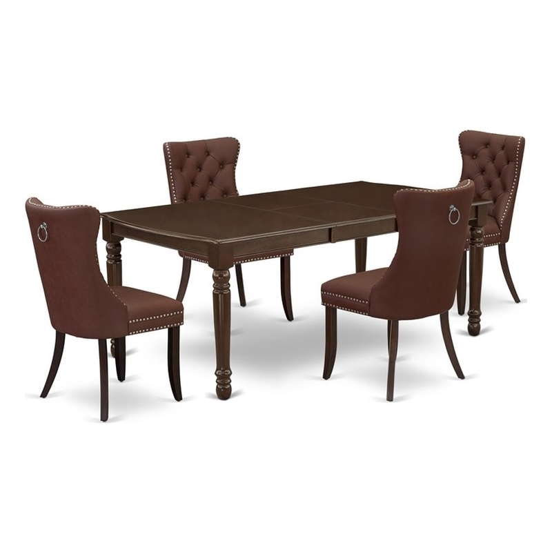 East West Furniture 5-Piece Dinette Set in Mahogany/Burgandy