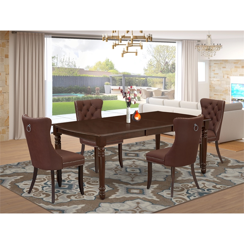 East West Furniture 5-Piece Dinette Set in Mahogany/Burgandy