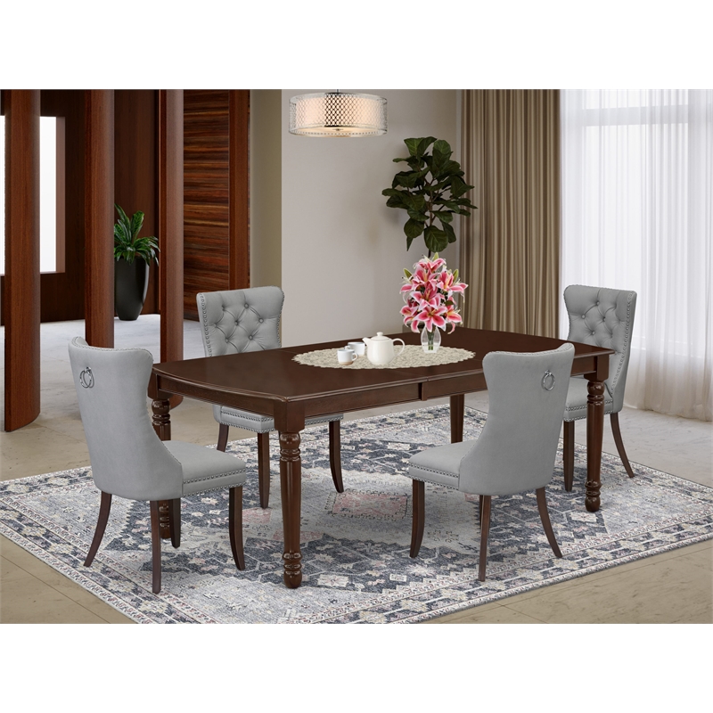 East West Furniture 5-Piece Dining Room Set in Mahogany/Light Gray