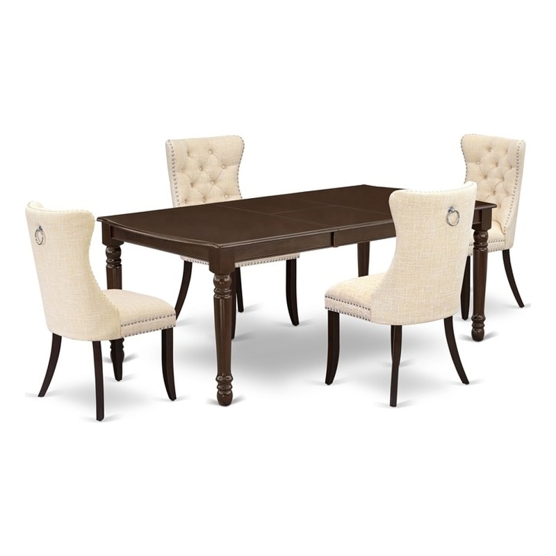East West Furniture 5-Piece Kitchen Table Set in Mahogany/Light Beige