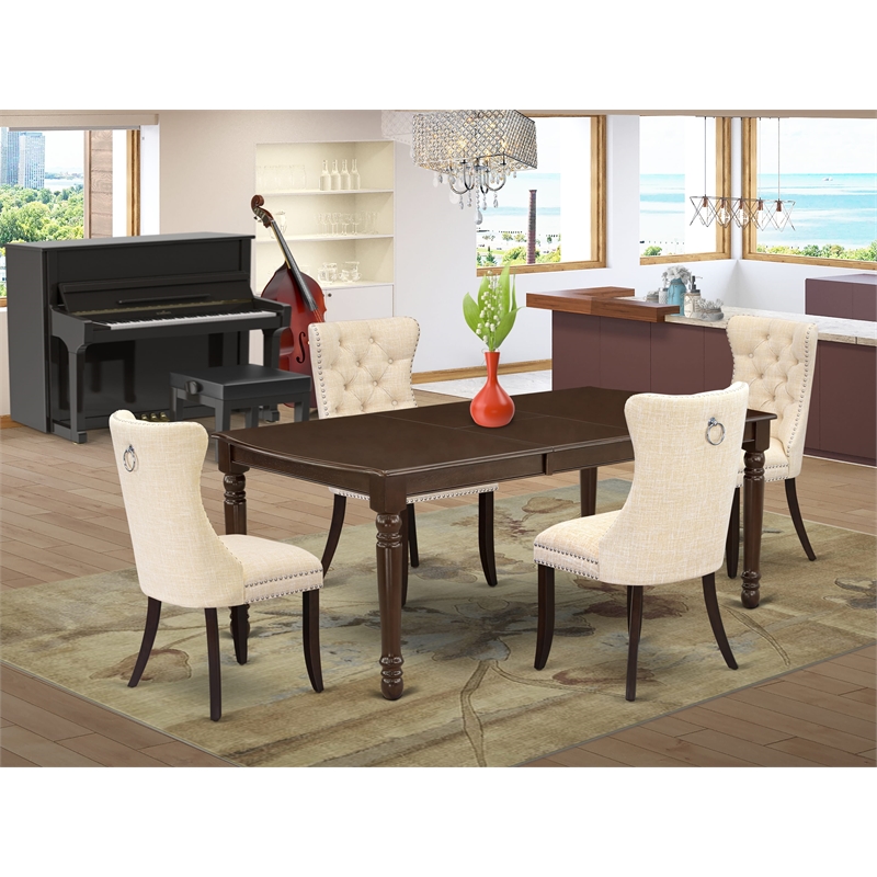 East West Furniture 5-Piece Kitchen Table Set in Mahogany/Light Beige