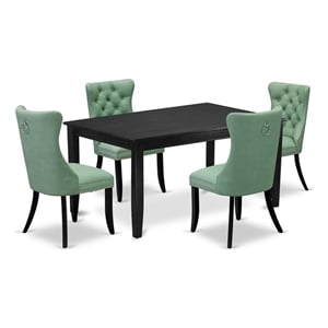 East West Furniture 5-Piece Kitchen Table Set in Black/Willow Green