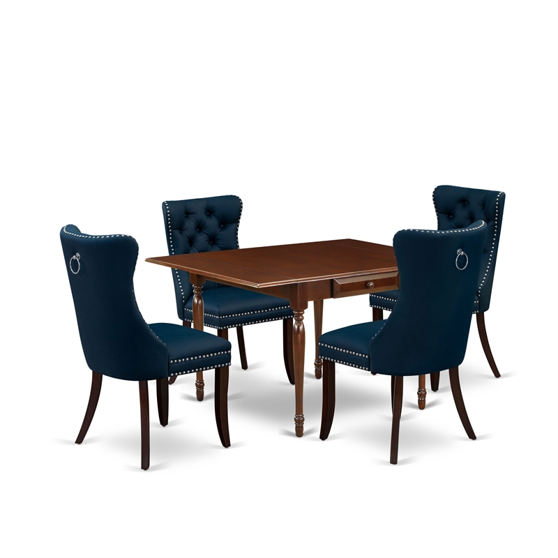 East West Furniture 5-Piece Kitchen Table Set in Mahogany/Navy Blue