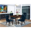 East West Furniture 5-Piece Kitchen Table Set in Mahogany/Navy Blue