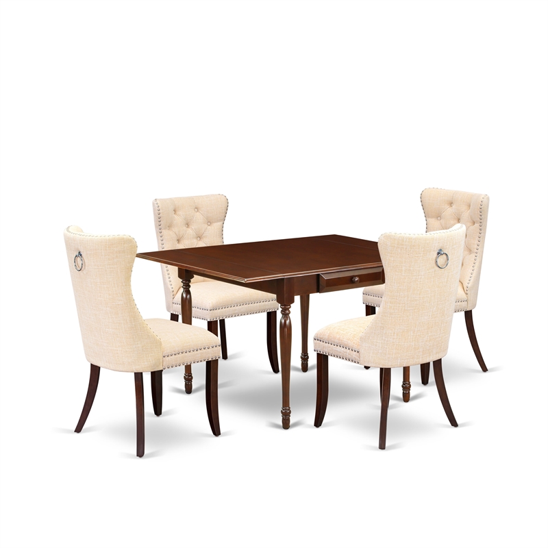 East West Furniture 5-Piece Kitchen Table Set in Mahogany/Light Beige