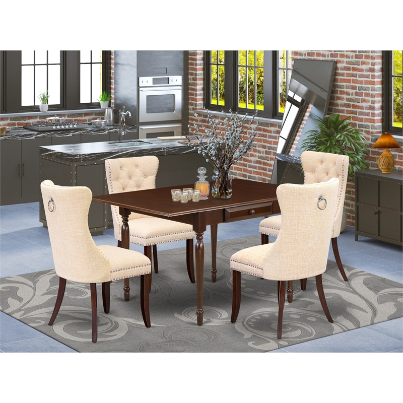 East West Furniture 5-Piece Kitchen Table Set in Mahogany/Light Beige