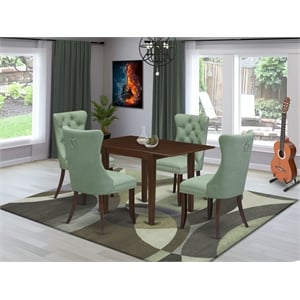 East West Furniture 5-Piece Dining Set in Mahogany/Willow Green