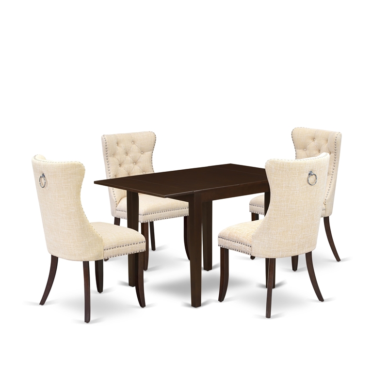 East West Furniture 5-Piece Dining Table Set in Mahogany/Light Beige