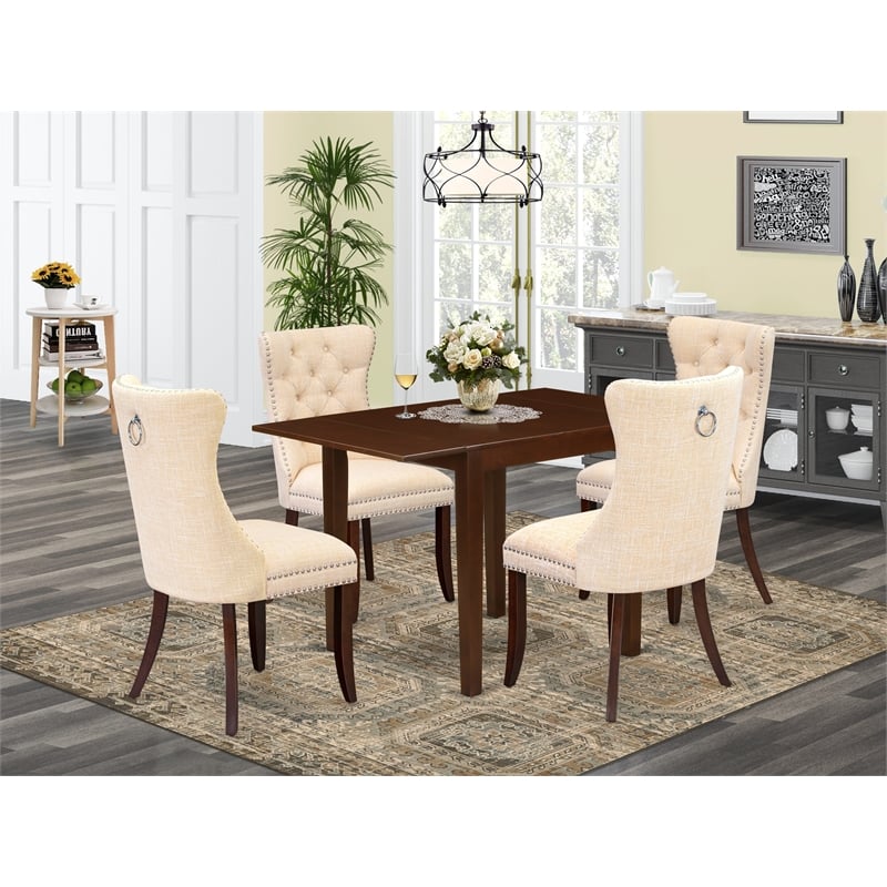 East West Furniture 5-Piece Dining Table Set in Mahogany/Light Beige