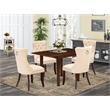 East West Furniture 5-Piece Dining Table Set in Mahogany/Light Beige