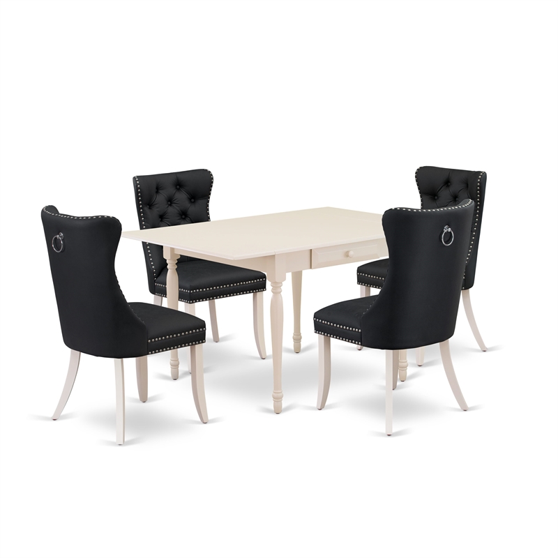 East West Furniture 5-Piece Dining Table Set in Linen White/Dark Gray