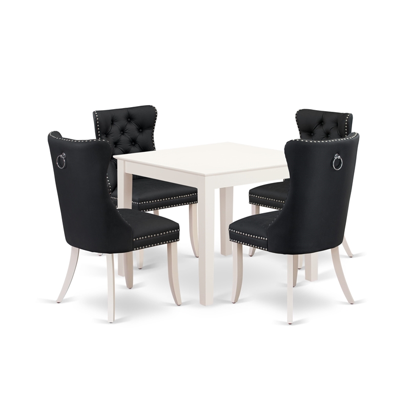 East West Furniture 5-Piece Kitchen Set in Linen White/Dark Gray