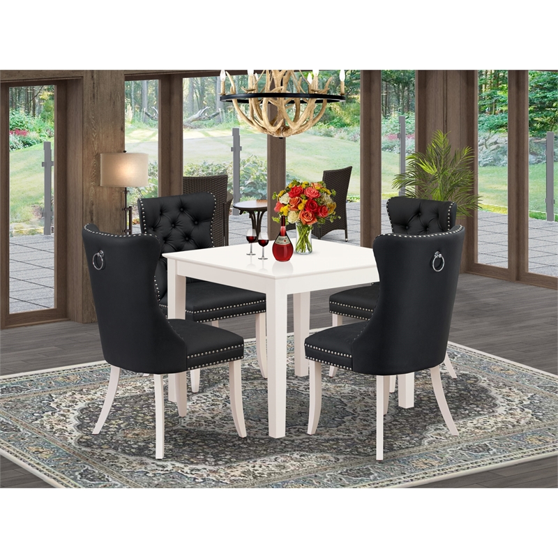 East West Furniture 5-Piece Kitchen Set in Linen White/Dark Gray
