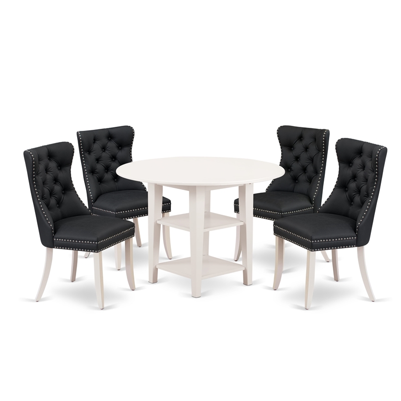 East West Furniture 5-Piece Dining Table Set in Linen White/Dark Gray