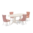 East West Furniture 5-Piece Dinette Set in Linen White/Beige Red