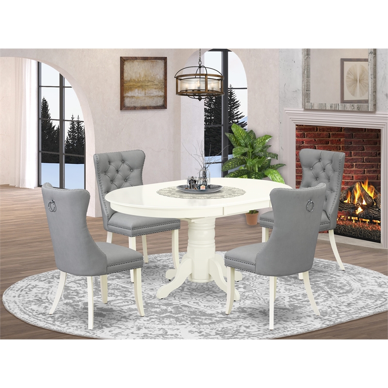 East West Furniture 5-Piece Dining Set in Linen White/Light Gray