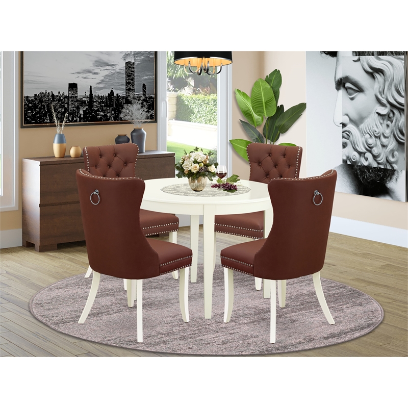 East West Furniture 5-Piece Dining Set for Small Spaces in Linen White/Burgundy