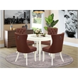 East West Furniture 5-Piece Dining Set for Small Spaces in Linen White/Burgundy