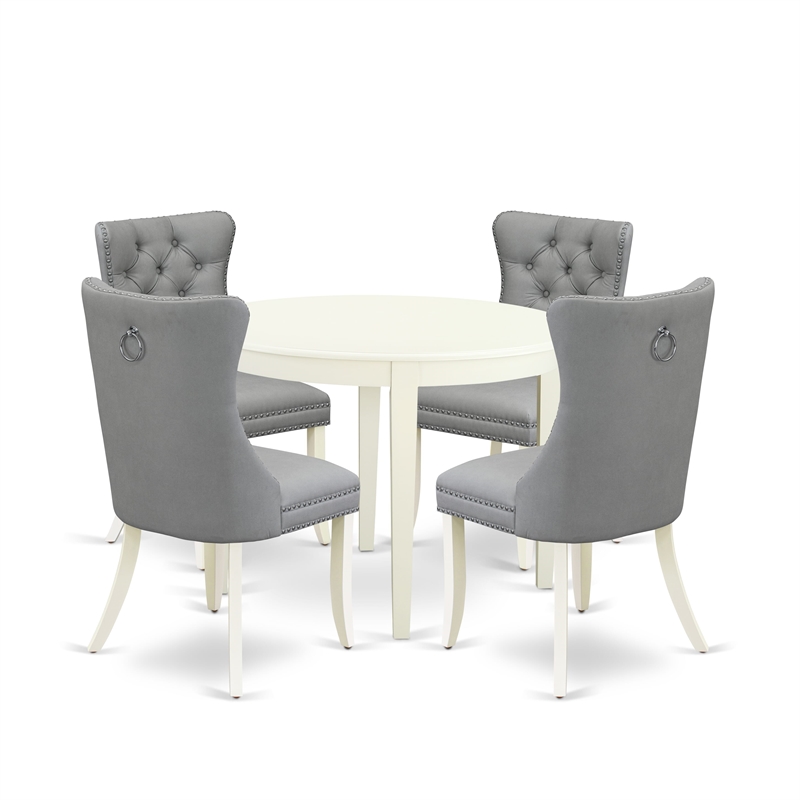 East West Furniture 5-Piece Dining Room Set in Linen White/Light Gray