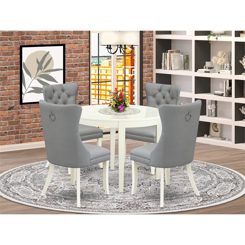 East West Furniture 5-Piece Dining Room Set in Linen White/Light Gray