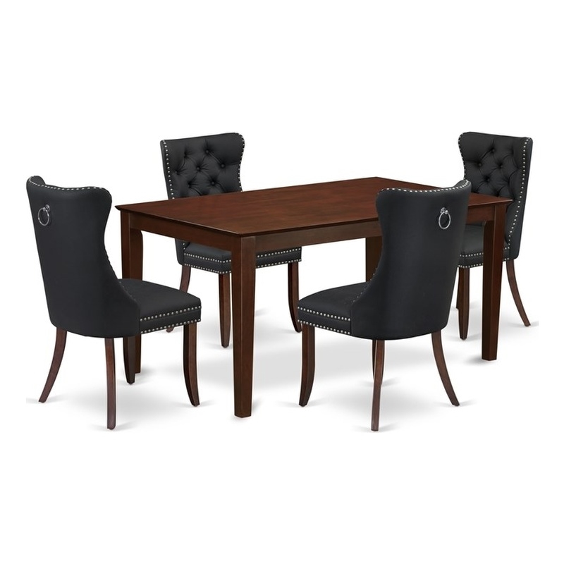 East West Furniture 5-Piece Kitchen Table Set in Mahogany/Dark Gray