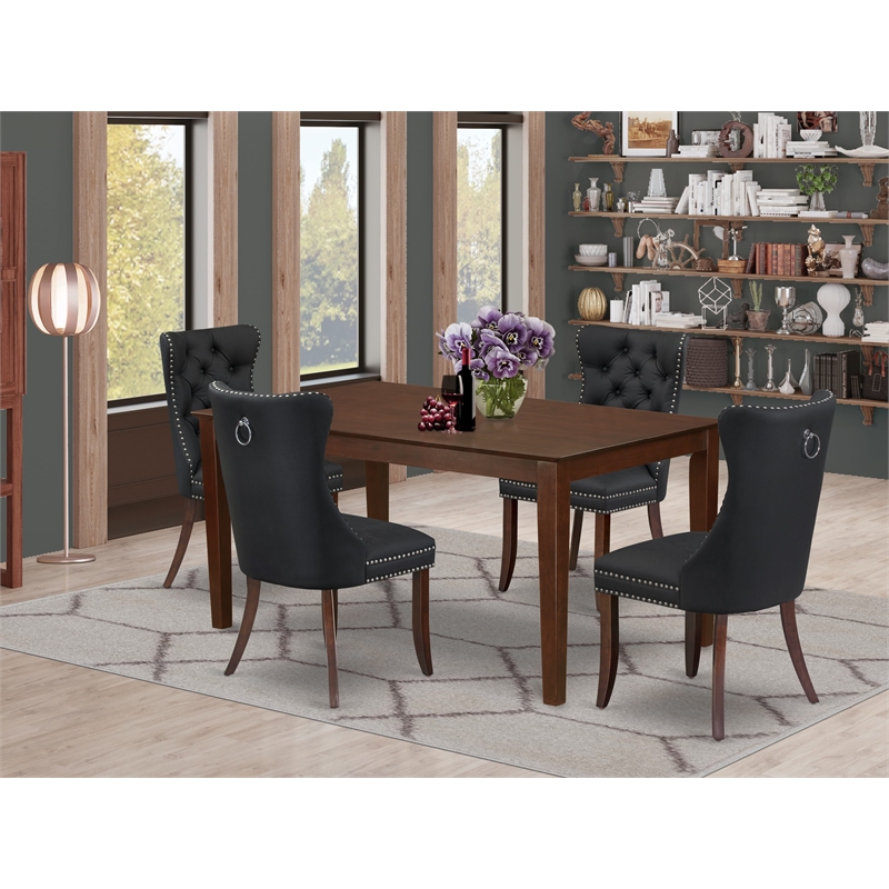 East West Furniture 5-Piece Kitchen Table Set in Mahogany/Dark Gray