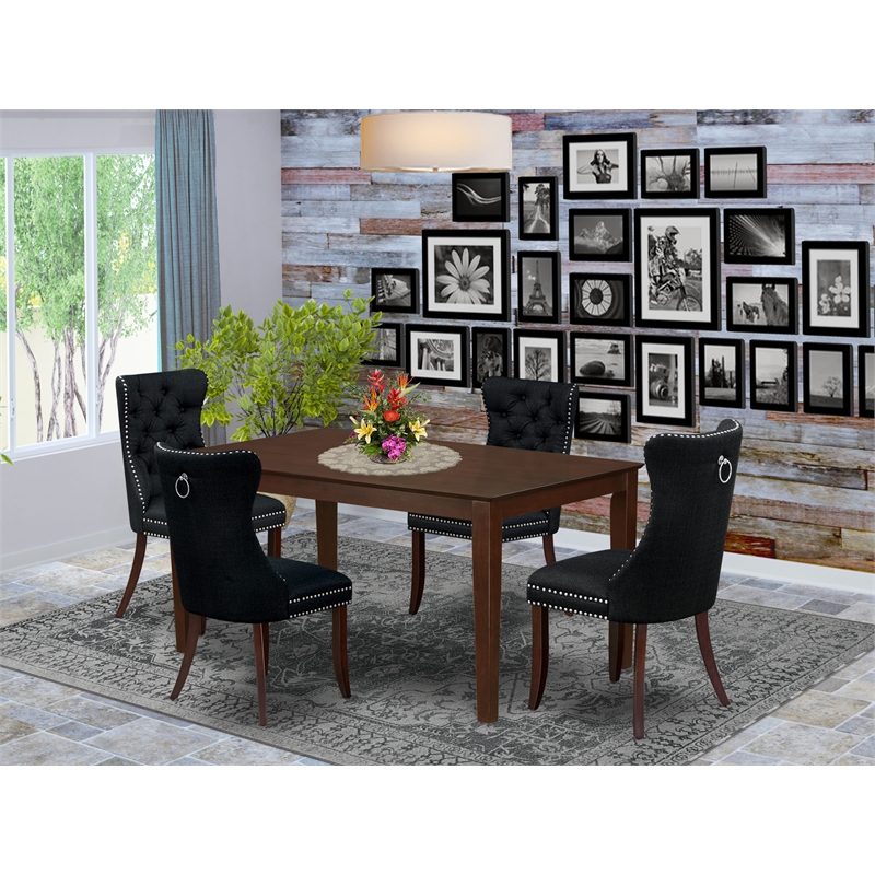 East West Furniture 5-Piece Kitchen Table Set in Mahogany/Black