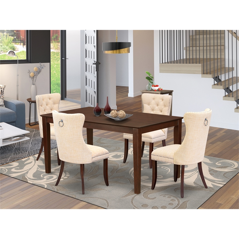 East West Furniture 5-Piece Kitchen Table Set in Mahogany/Light Beige