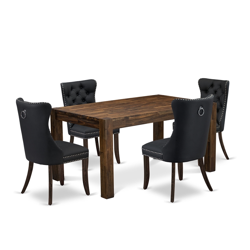 East West Furniture 5-Piece Dining Table Set in Distressed Jacobean/Dark Gray
