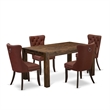 East West Furniture 5-Piece Dining Table Set in Distressed Jacobean/Burgundy