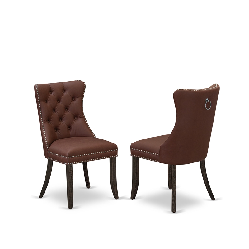 East West Furniture 5-Piece Dining Table Set in Distressed Jacobean/Burgundy