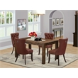 East West Furniture 5-Piece Dining Table Set in Distressed Jacobean/Burgundy