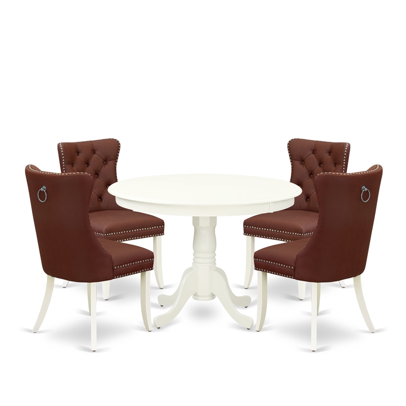 East West Furniture 5-Piece Dinette Set in Linen White/Burgundy
