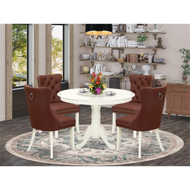 East West Furniture 5-Piece Dinette Set in Linen White/Burgundy