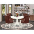 East West Furniture 5-Piece Dinette Set in Linen White/Burgundy