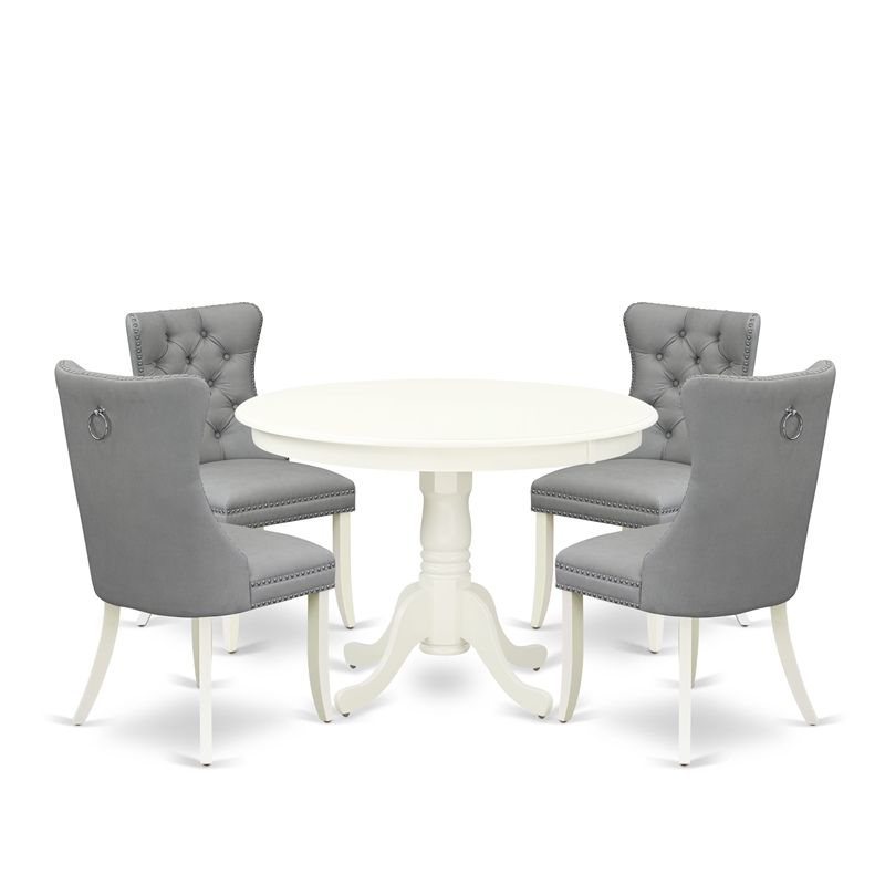 East West Furniture 5-Piece Modern Dining Table Set in Linen White/Light Gray